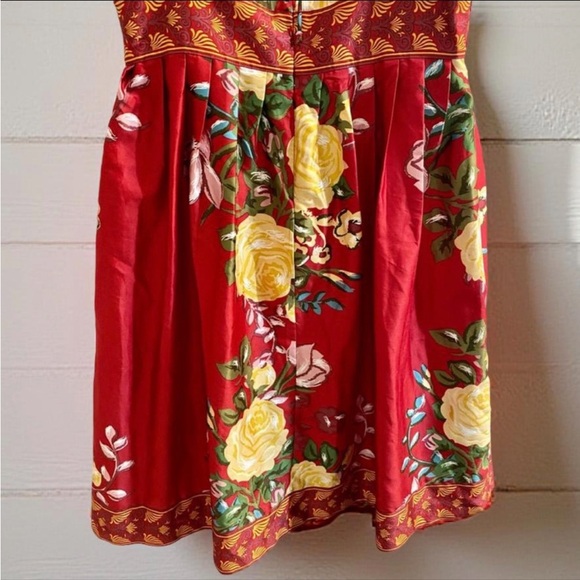 ‧₊˚❀༉ Satin Floral Dress with Yellow Accents and Beading Autumn Fall Colorful - Picture 7 of 15